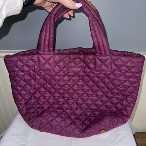 MZ Wallace Small Metro Maroon Tote Bag Nylon Quilted Shoulder Hand Bag Purse